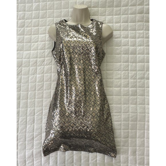 BANANA REPUBLIC Womens Dress 2 Gold Gray Sequin Sheath Cocktail Wedding Party - Picture 1 of 11